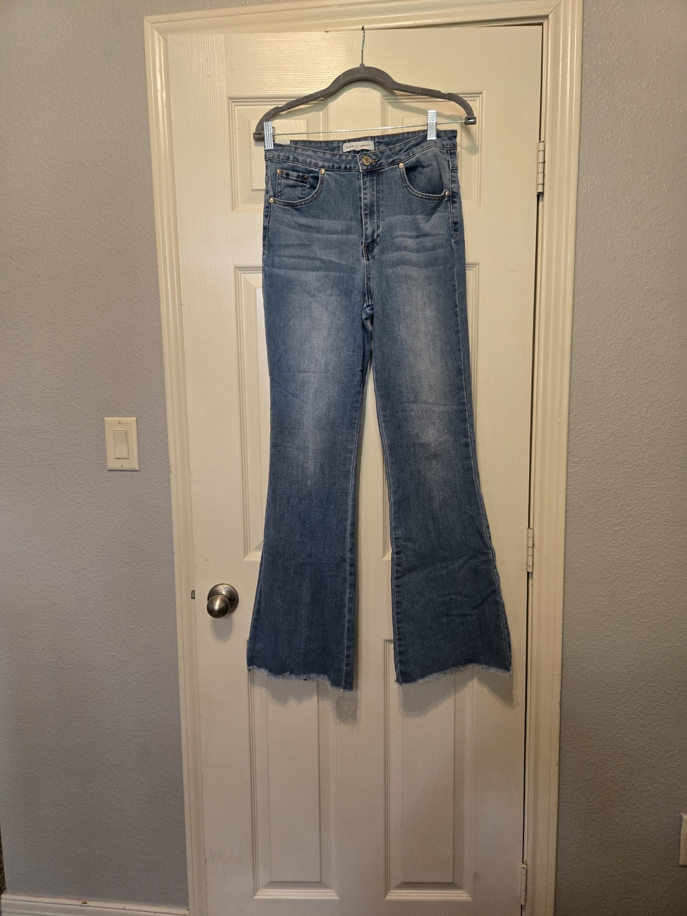 Almost Famous Medium Blue Flare Jeans with Frayed Hem